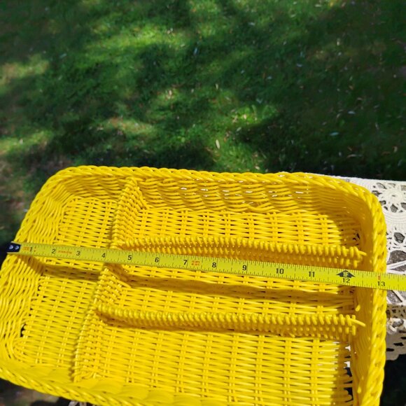 yellow vintage woven wicker look drawer organizer or silverware organizer OOAK - Picture 7 of 8